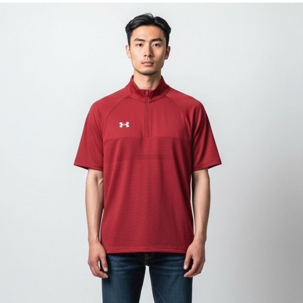 Under Armour Mens HeatGear 1/4 Zip Short Sleeve Pullover Red Size Small NEW